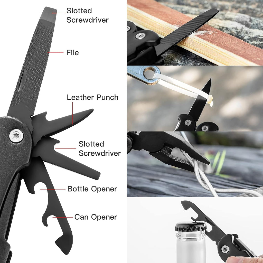 14 IN 1 Multitool Pliers with Pocket Clip, Portable Pocket Knife Camping Tool - Needle Nose Pliers, Replaceable Wire