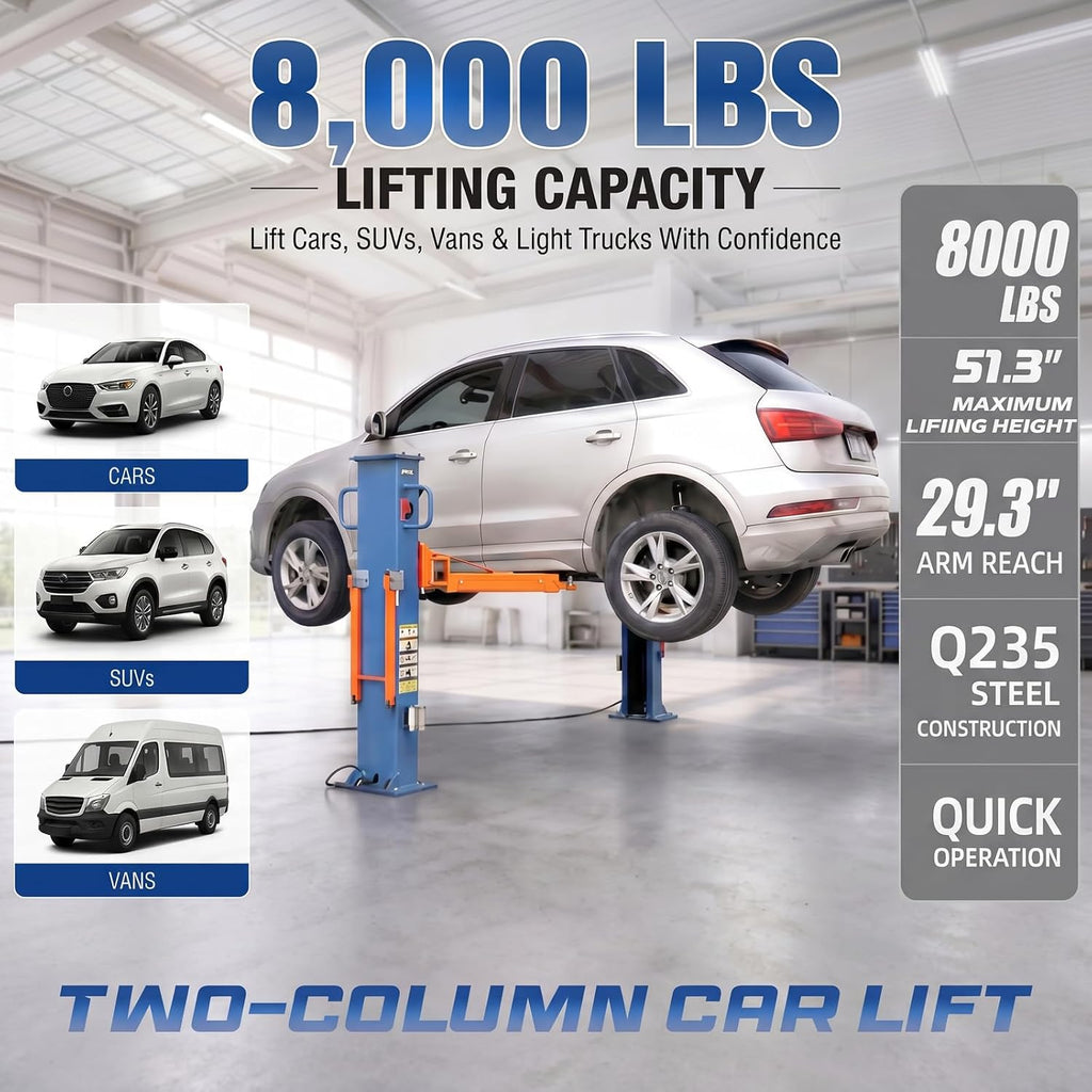 Portable Two Post Car Lift 8000 LBS Capacity, 220V Electric Lock, Movable Garage Car Lift for Home Garage & Workshop
