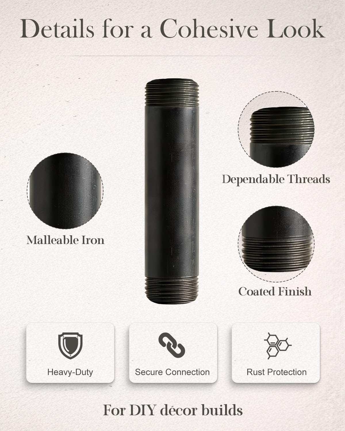 10 Pack 3/4 x 4 Inch Black Malleable Steel Pipe Nipples