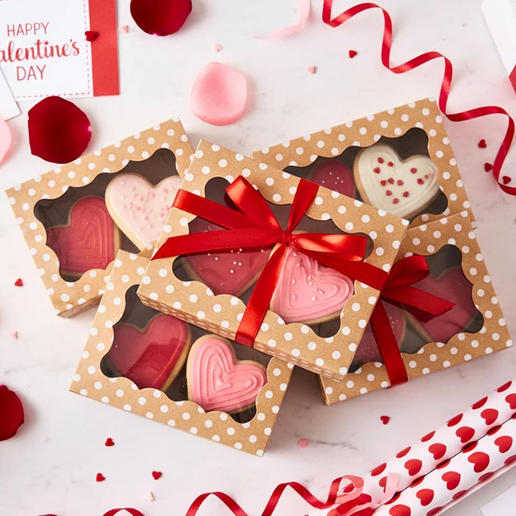 Polka Dot Cookie Boxes - 12 Pack - Brown Bakery Gift Box with Window