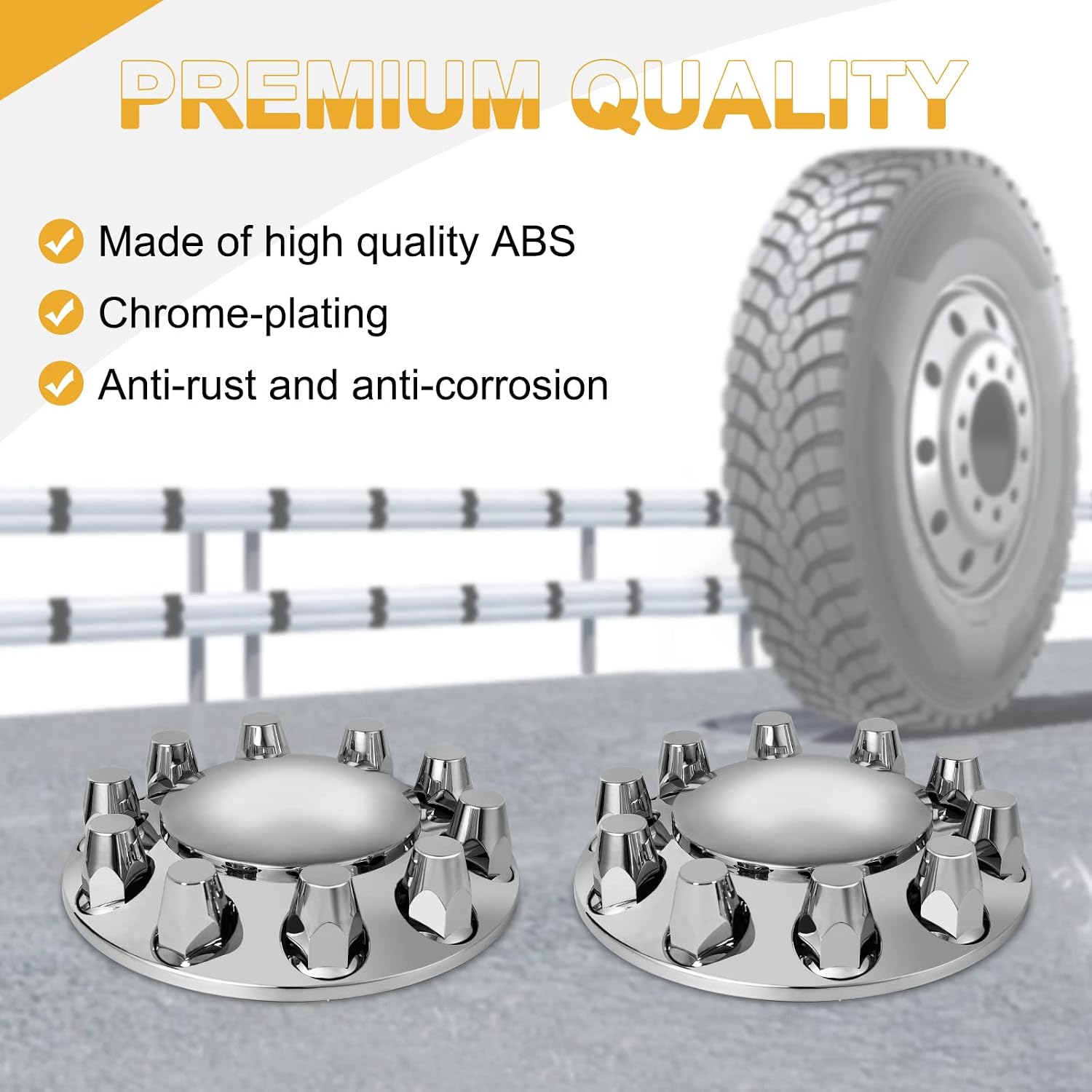 Chrome Dome 2 Front Axle Cover Kit with 32mm/33mm Thread-on Lug Nut Covers with Removable Hub Caps for Semi Truck