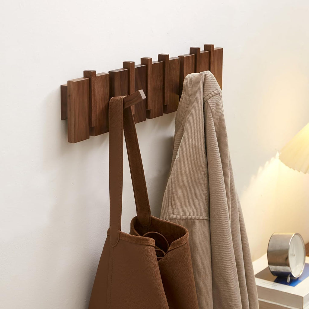Wood Coat Rack Wall Mount, Coat Hooks Hanger Wall Mounted, Heavy Duty Wall Coat Rack with 8 Hooks for Hanging