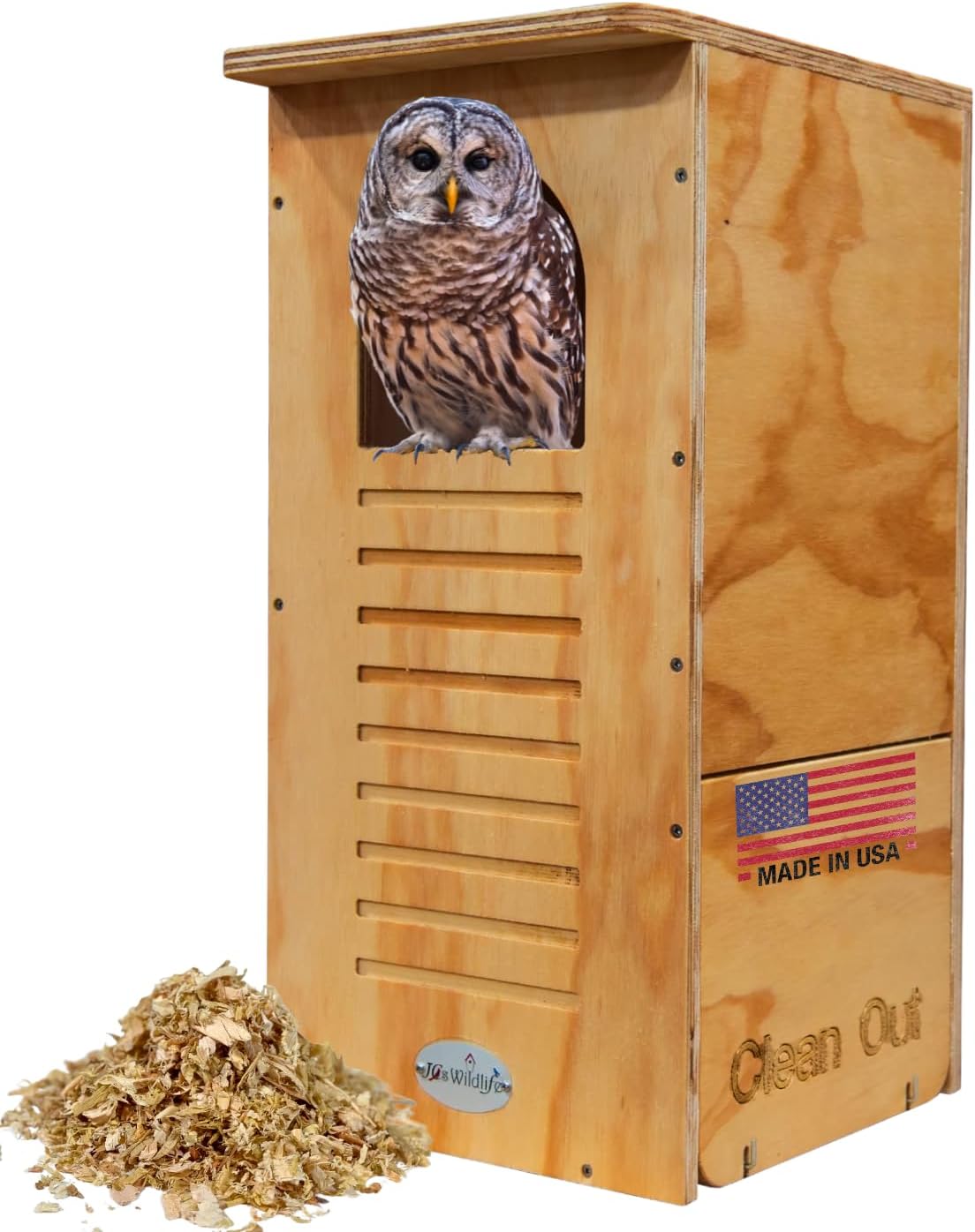 Barred Owl Box Do It Yourself Assembly Kit Owl House - Exterior Grade Plywood - Mounting Hardware and Pine Shavings