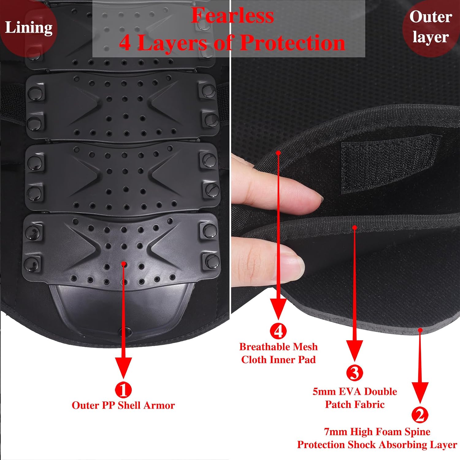 Motorcycle Body Armor Vest Motocross Gear, Dirt Bike Chest Protector for Men Motorcycle Gear Back Protector Off-Road