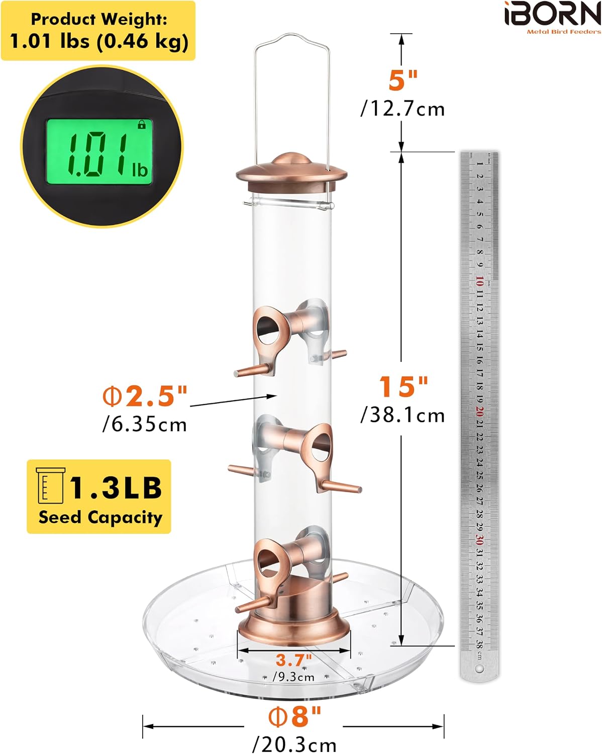 Bird Feeder for Outdoors Seed Catcher Copper,1.3 LB