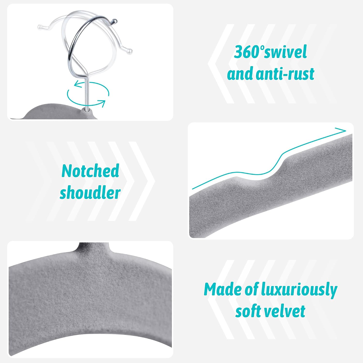 Velvet Hangers 50 Pack, Non-Slip Slim Felt Clothes Hangers Gray | Space-Saving Closet Organization; Flocked Surface;