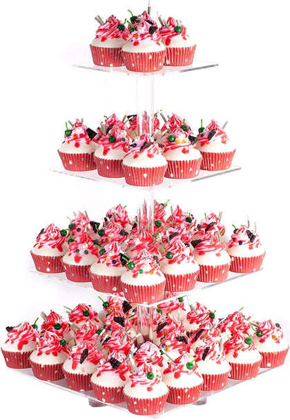 4 Tier Acrylic Cupcake Stand with Base, Premium Cupcake Holder, Acrylic Cupcake Tower Display Cady Bar Party Décor –