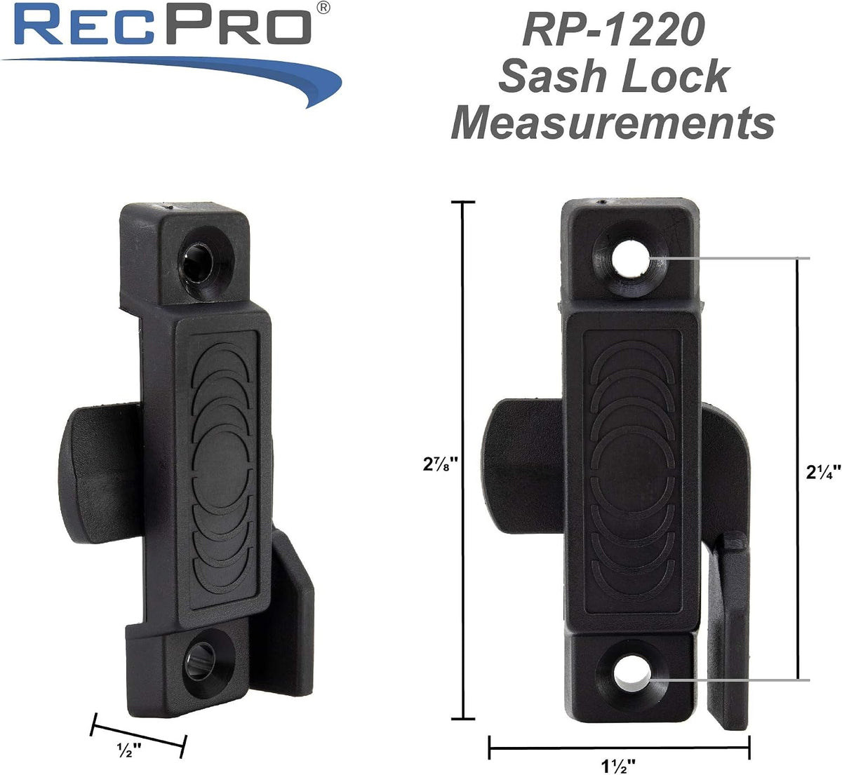 RV Window Replacement Latch | Rigid Plastic Sash Style Truck Cap Window Latch | 2.25" Mounting Hole Spacing |