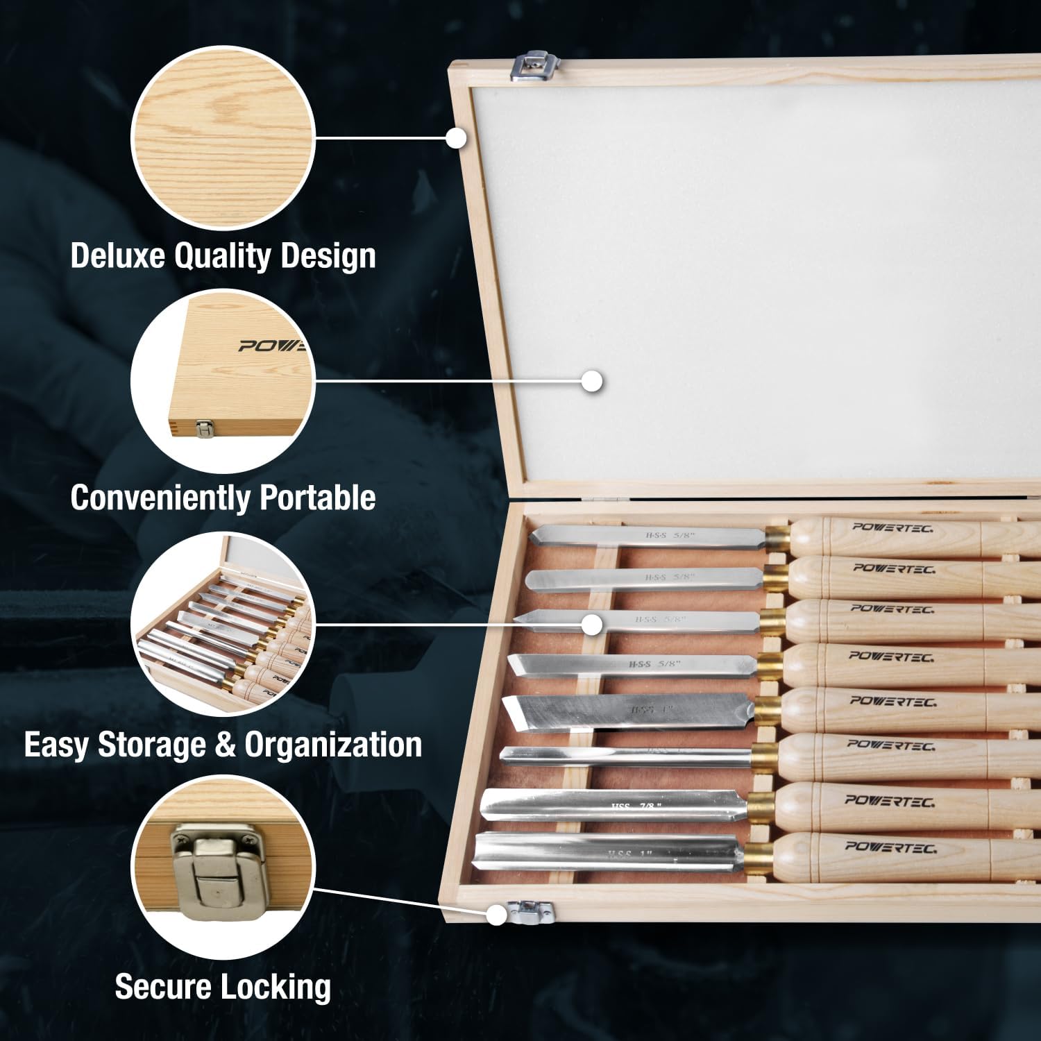 8 Pcs Wood Lathe Chisel Set, HSS Steel Blades Wood Lathe Tools | Spindle Gouge, 2 Pcs Roughing Gouge, Spear Scraper