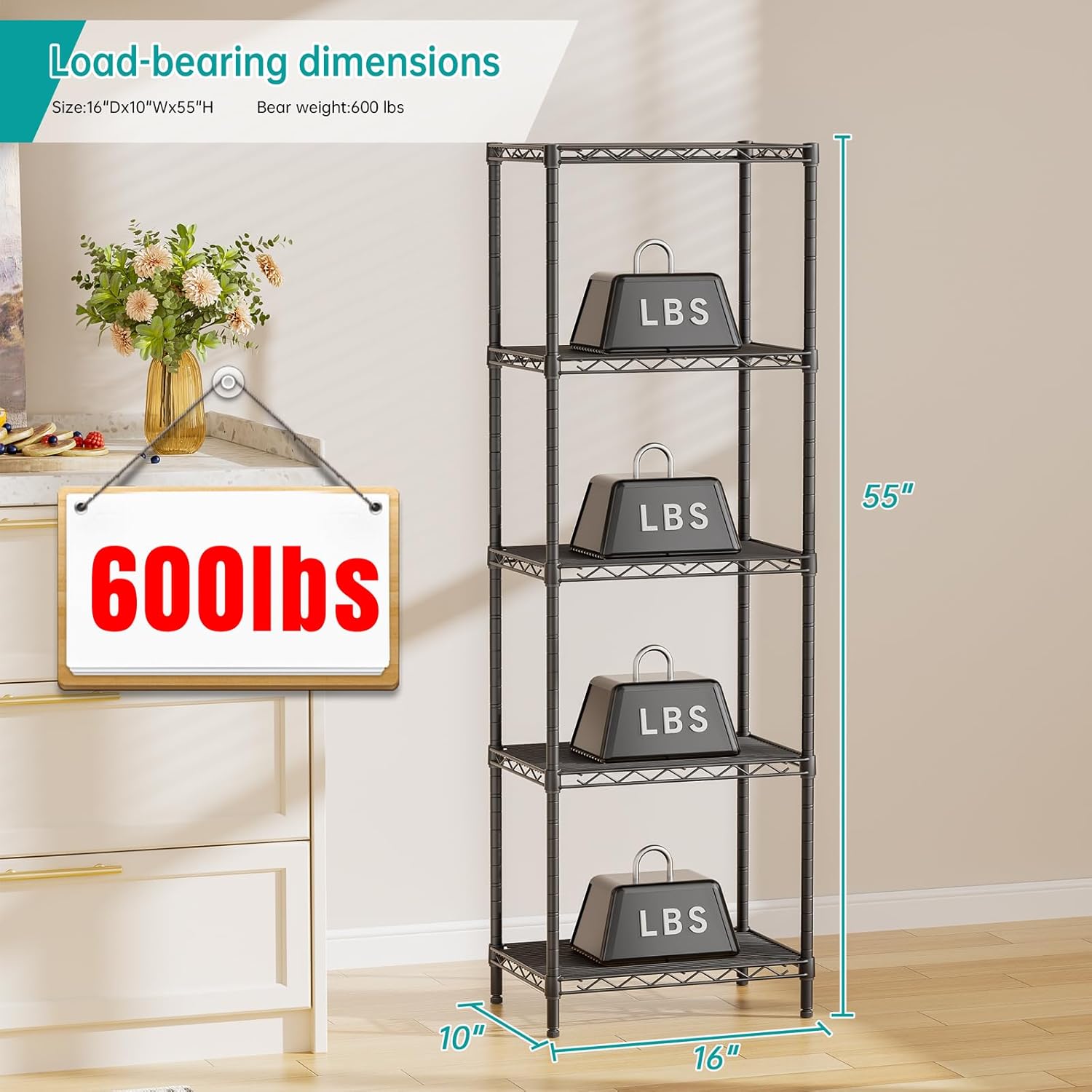 Metal Shelves Wire Shelving：Storage Rack Standing Units Shelf for Kitchen Laundry Bathroom Closet Organizers Pantry