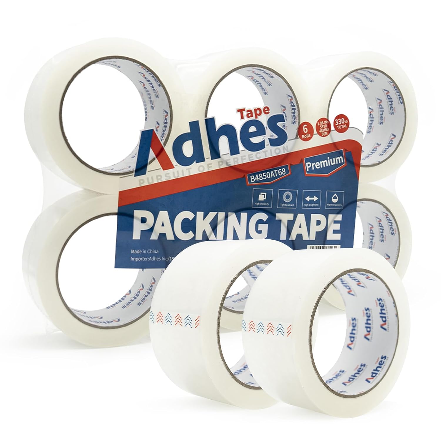 ADHES Packaging Tape 2.7MIL Heavy Duty Packing Tape Mailing Tape, 6 Rolls | 1.88" x 165 ft (55 Yards) Clear Shipping