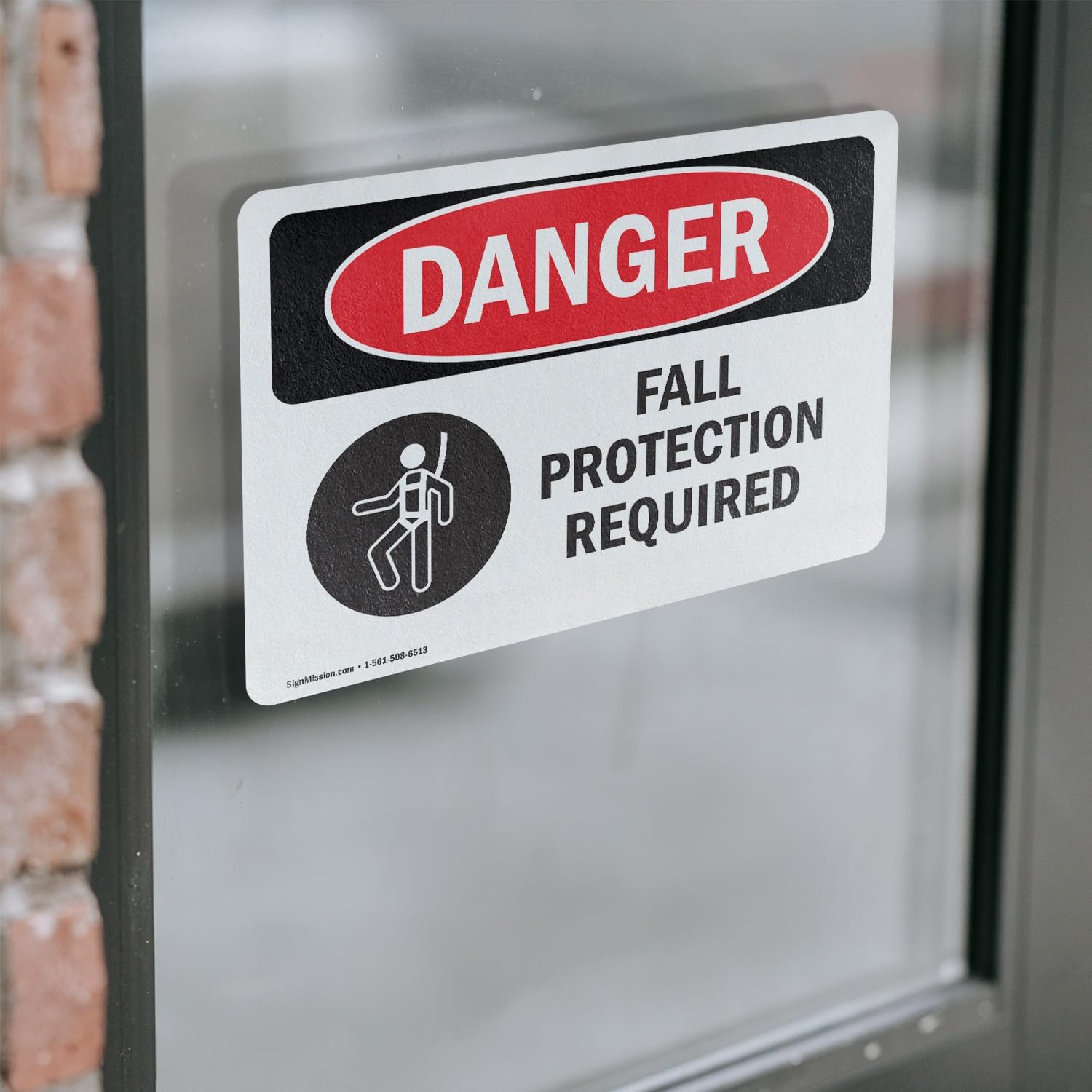 (2 Pack) Fall Protection Required OSHA Danger Sign 5 Inch X 3.5 Inch Vinyl Label Decal Sticker Weather Resistant, UV
