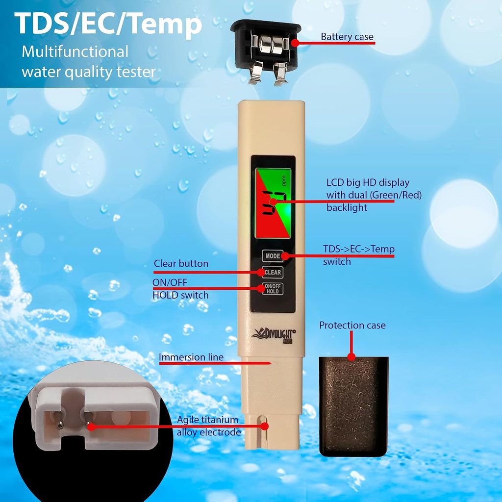 4 in 1 TDS Meter Digital Water Tester - Professional Testing for Drinking Water, RO/DI System, Aquariums, etc