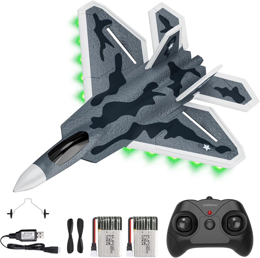 2CH F22 Raptor RC Plane wiht Lights,Remote Control Airplane Fighter Toys,2.4GHz 6-axis Gyro Stabilizer RTF Glider