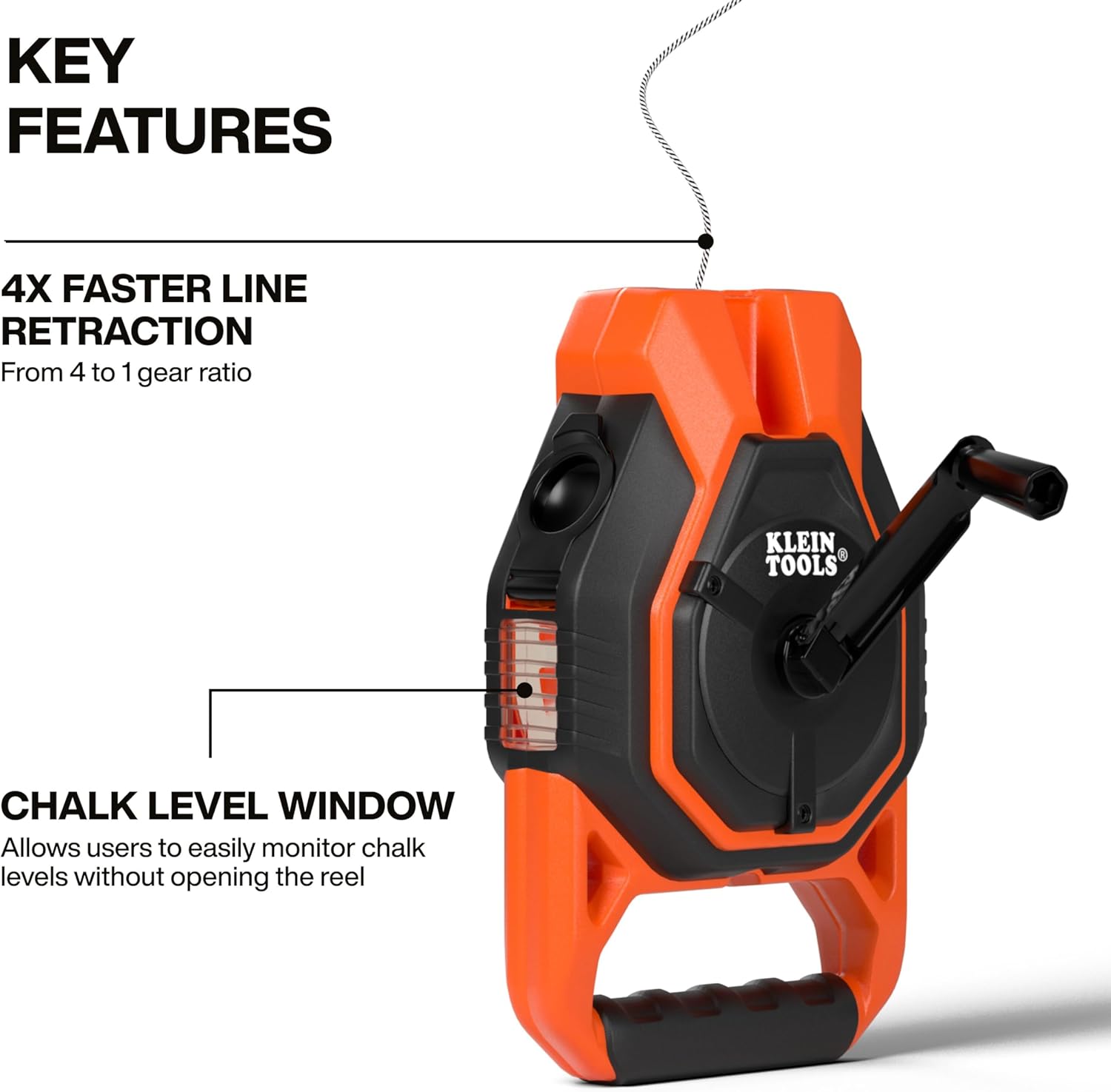 CHLK150 Heavy-Duty Chalk Reel, 150-Foot, 4:1 Gear Ratio, Chalk Line and Rubber Stopper Top with a Nested Ring Design
