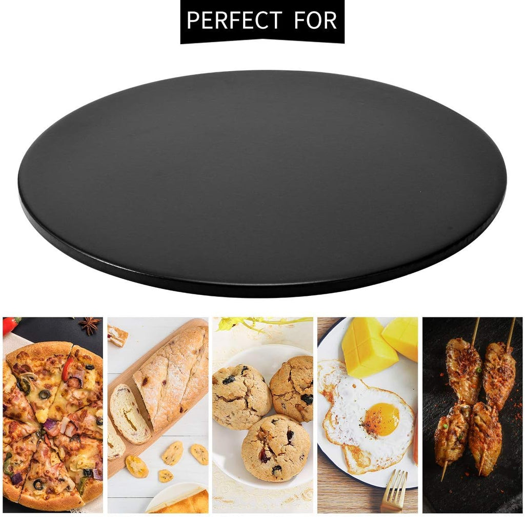 Cordierite Pizza Stone for Oven Grill - Round Baking Stone with Cleaning Brush, Glaze BBQ Pizza Stone for Bread and