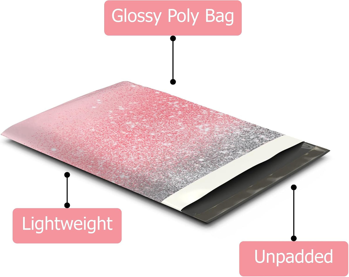 10x13 (100) Pink Glitter Transition Valentine's Day Designer Poly Mailers Waterproof Self Sealing Tear Resistant