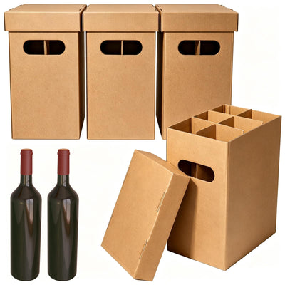 6 Bottle Wine Shipping Boxes 4 Pack with Dividers Heavy Duty Box