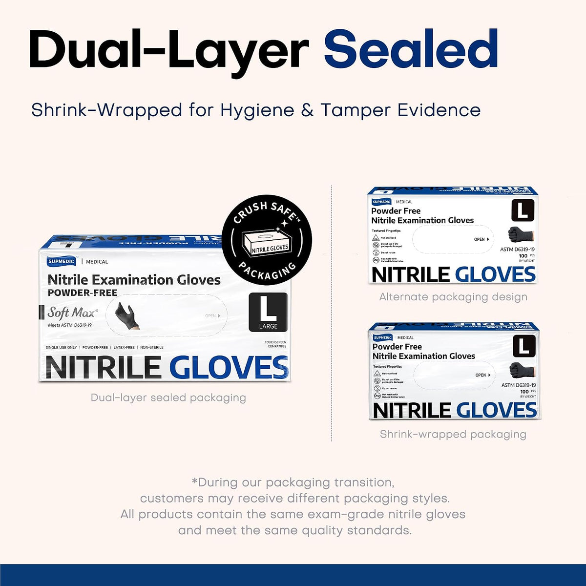 Soft Max Nitrile Exam Gloves, Powder-Free, Black, 100 Count