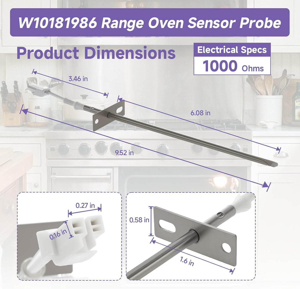 W10181986 Oven Temperature Sensor Probe Replacement Part