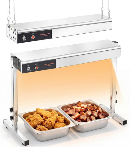 24 Inch Food Heat Lamp, 750w Commercial Food Warmer Electric Heating Lamp Overhead, Hanging & Freestanding Dual-use