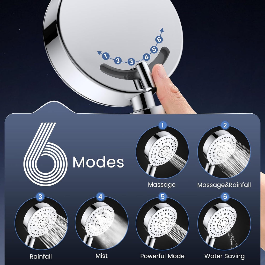Filtered Shower Head with Handheld, High Pressure Shower Filter Head | ALL METAL, 6 Spray, Anti-clog Nozzles