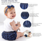 Baby Girl Denim Bloomers Ruffle Diaper Cover Shorts Headband 6M-3T