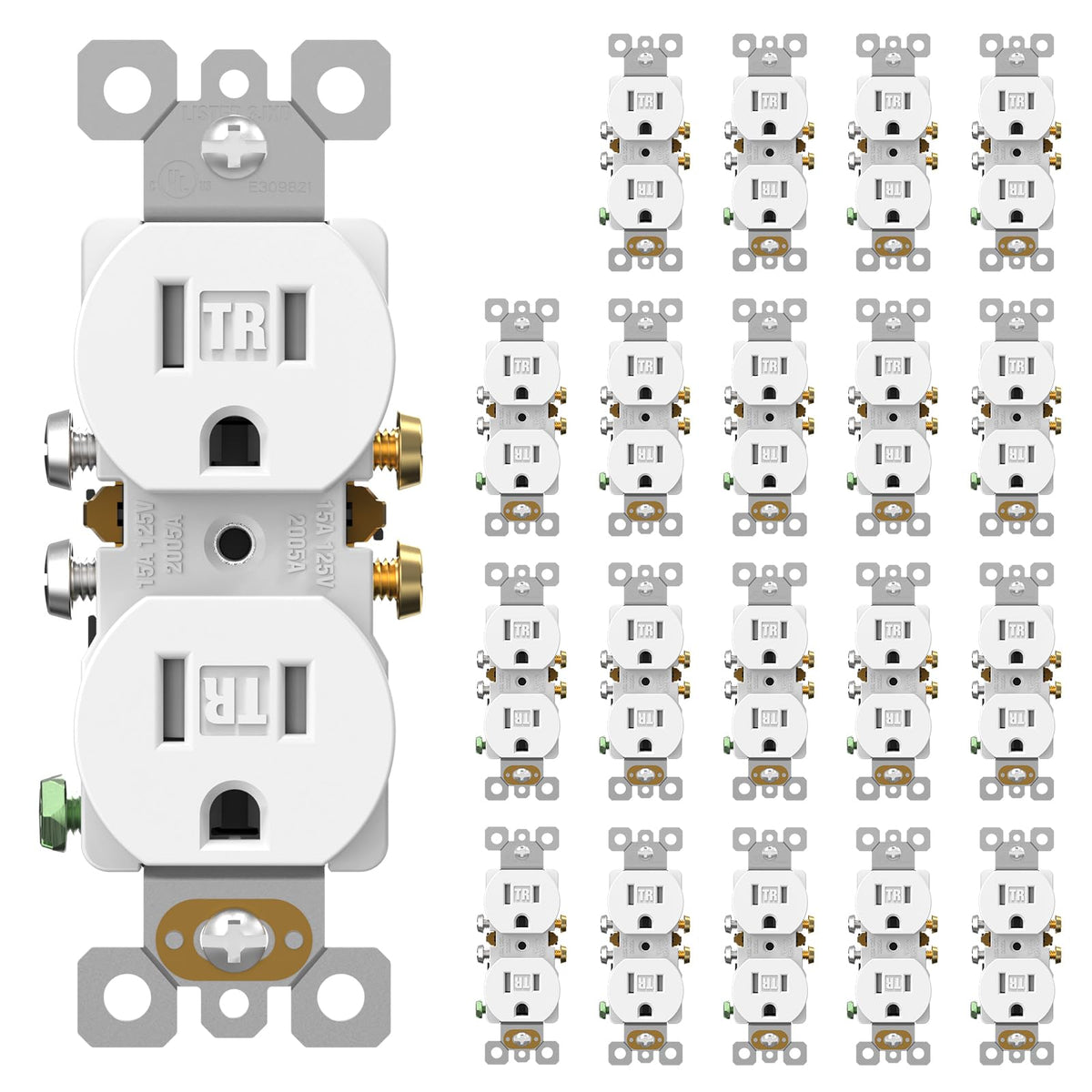 AIDA 15A TR Duplex Electrical Outlet Receptacle, Matte White, 20 Pack