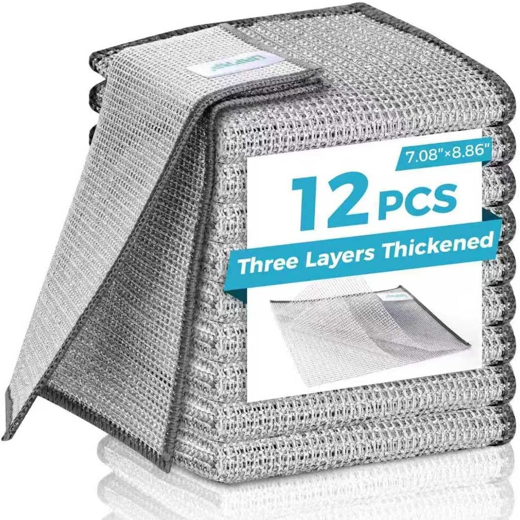 Non Scratch Wire Dishcloth,New Upgrade 3-Layer,12pcs,7.08"X8.86"