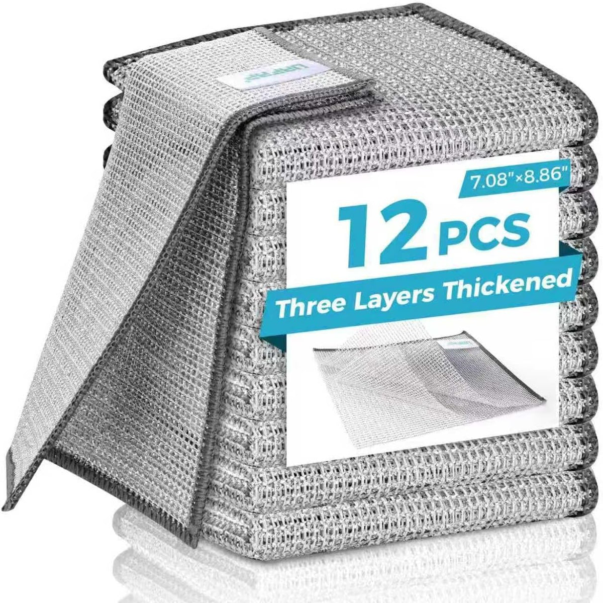 Non Scratch Wire Dishcloth,New Upgrade 3-Layer,12pcs,7.08"X8.86"
