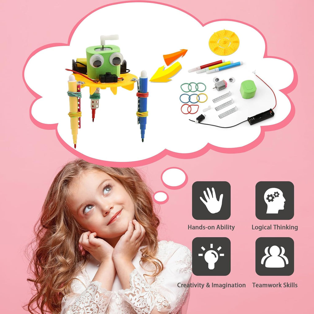 Bulk STEM Craft Kits for Kids 8-12: 4-Pack Doodling Robot Building Kits, Classroom Activities & Science Experiments