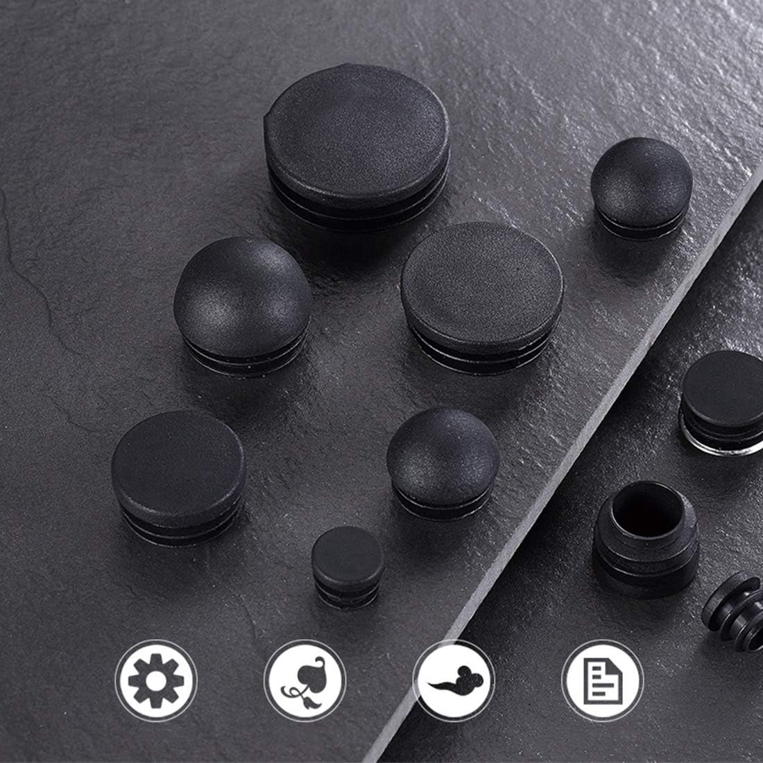 12PCS 45mm 1 3/4 Inch Round Black Plastic Plug End Cap
