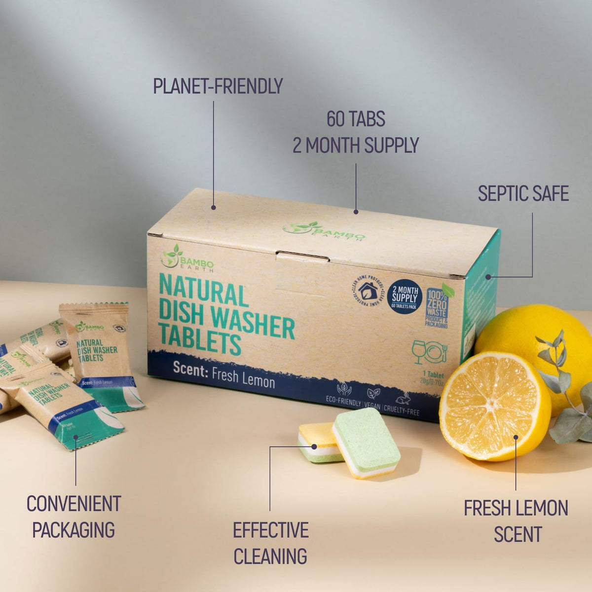 Natural Dishwasher Detergent Tablets - Plant Based Alternative Refill Pack Dishwashing Tabs - Eco-Friendly And