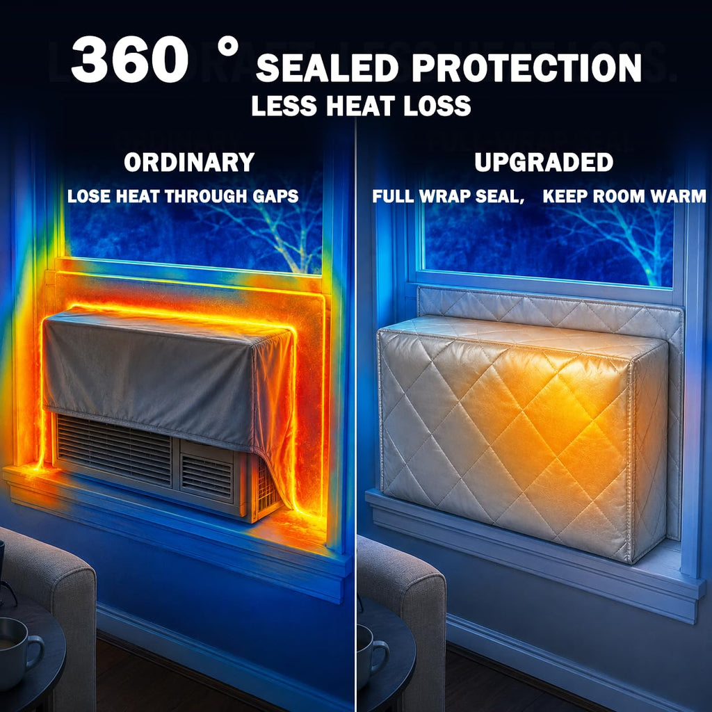 Window AC Cover Inside with Wind-Proof Wing - Silver Thickened for Winter L