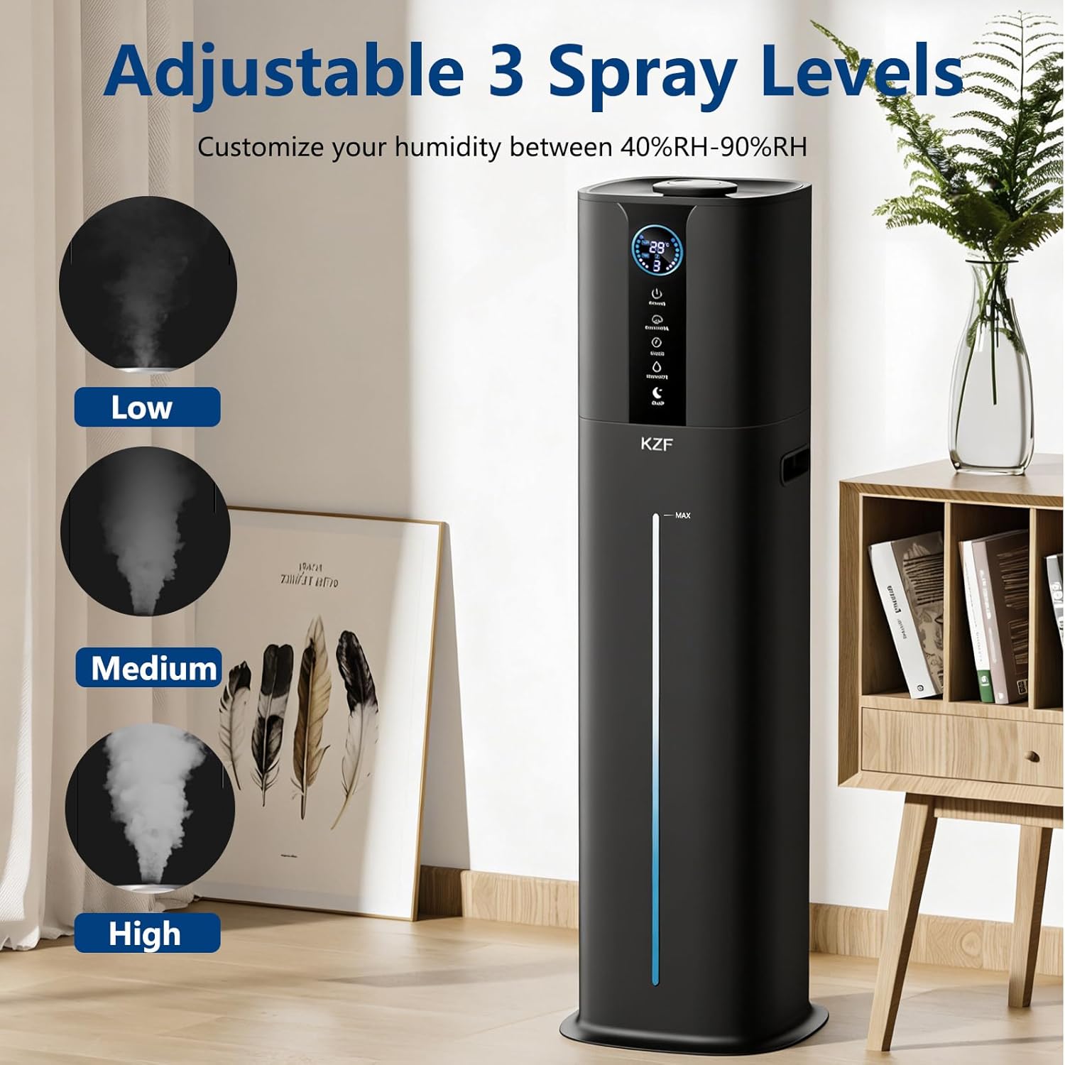 9L Smart Humidifier for Bedroom Large Room, Black | 2.3Gal Cool Mist, Top Fill Diffuser, App & Remote Control, 3 Mist
