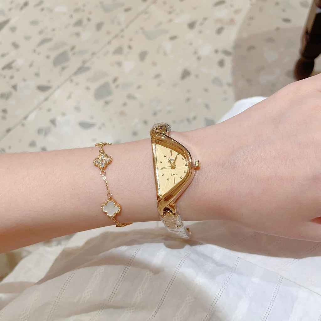Fashion Irregular Shape Women’s Bracelet Watch, Elegant Dainty Ladies Quartz Wrist Watch with Unique Curved Case