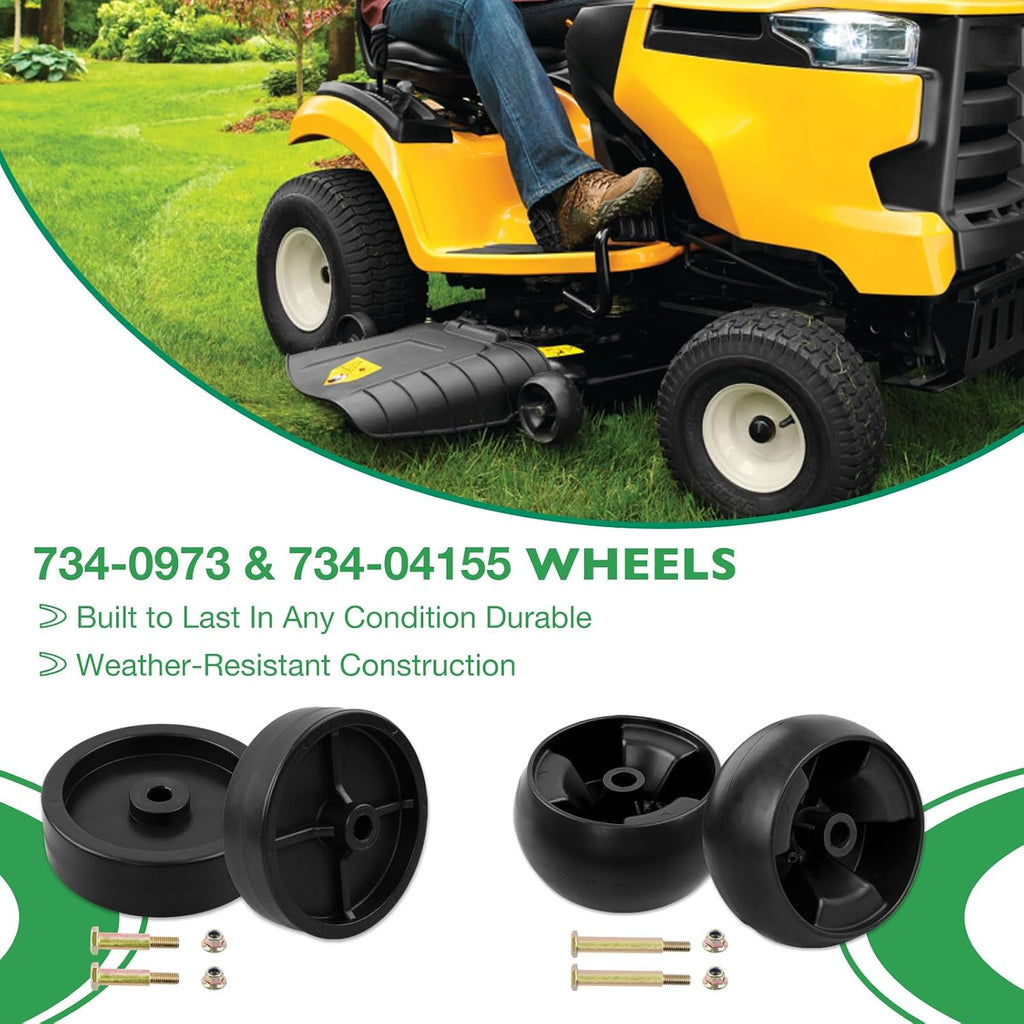 HQPASFY 4 Pack 734-0973 Deck Wheels 734-04155 Deck Wheels Compatible with Cub Cad et XT1-LT46, MTD, Craftsman T240 42" 44" 46" 50" Deck Lawn Mower Replace# 112-0677 112-0337