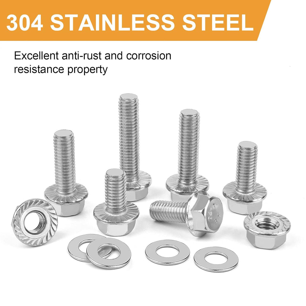 VIGURE 135PCS M6-1.0 Flange Hex Screws Serrated Flange Bolt Nuts Washers