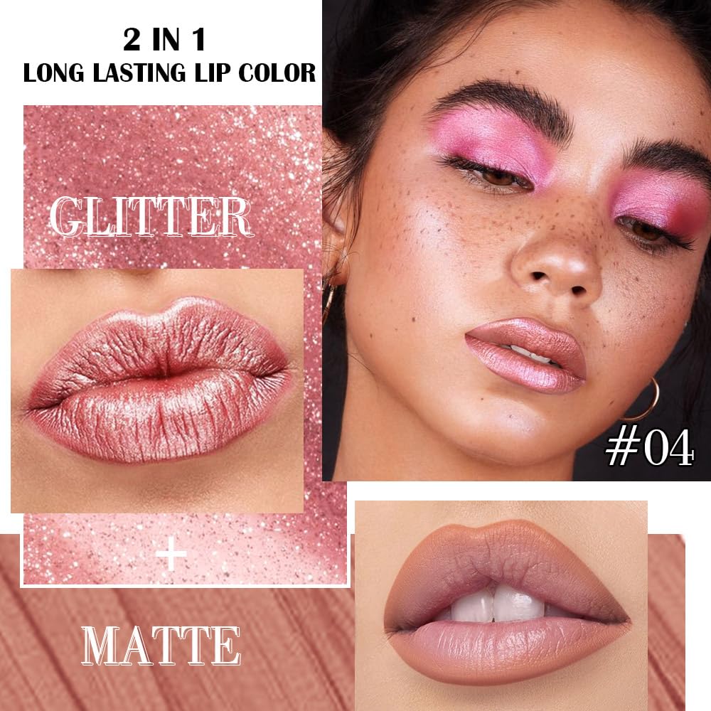 Rose Gold Metallic Lip Liner and Lipstick Combo Lip Gloss Tints Stain Set Makeup for Women Long Lasting Waterproof