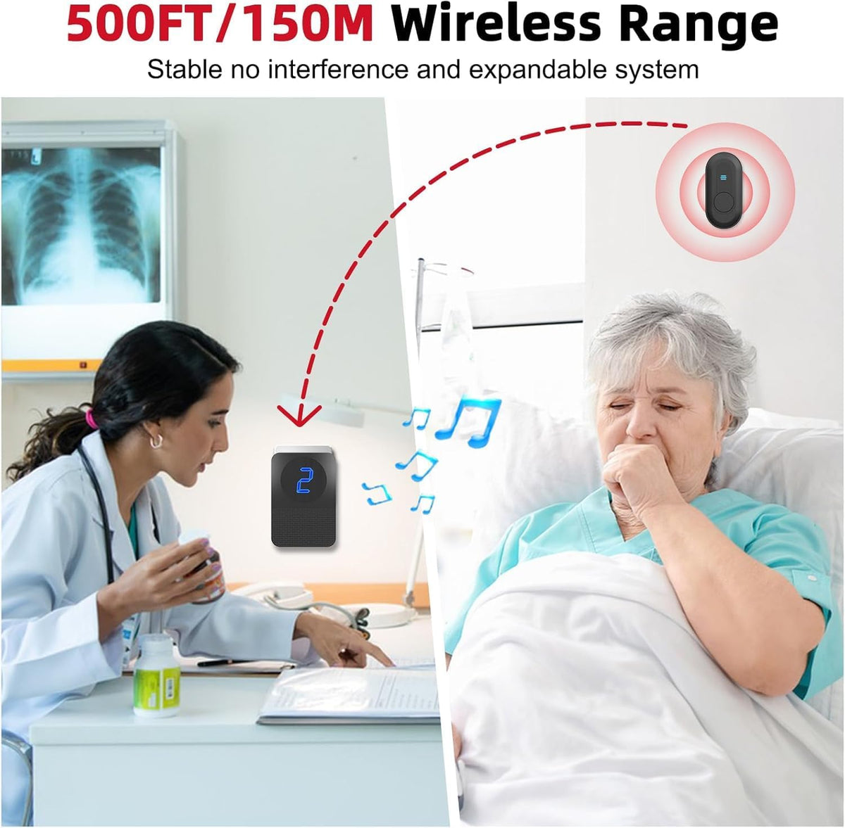 Caregiver Pager Wireless Call Button System Call Bell Alert Button Wireless Calling System for Elderly at Home/Deaf
