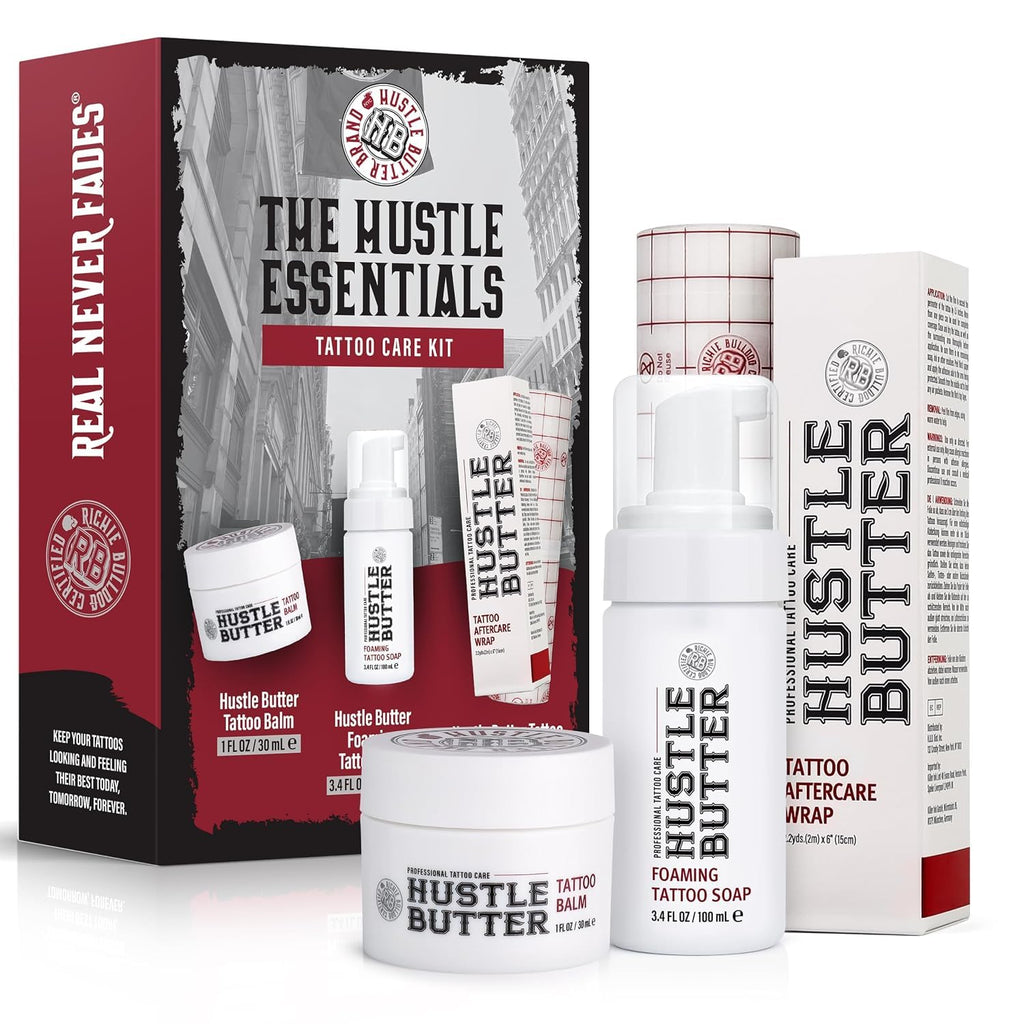 Hustle Butter Tattoo Aftercare Kit - Tattoo Balm, Soap, and Aftercare Wrap - TSA-Friendly - Easy Removal, Mess-Free Wrap