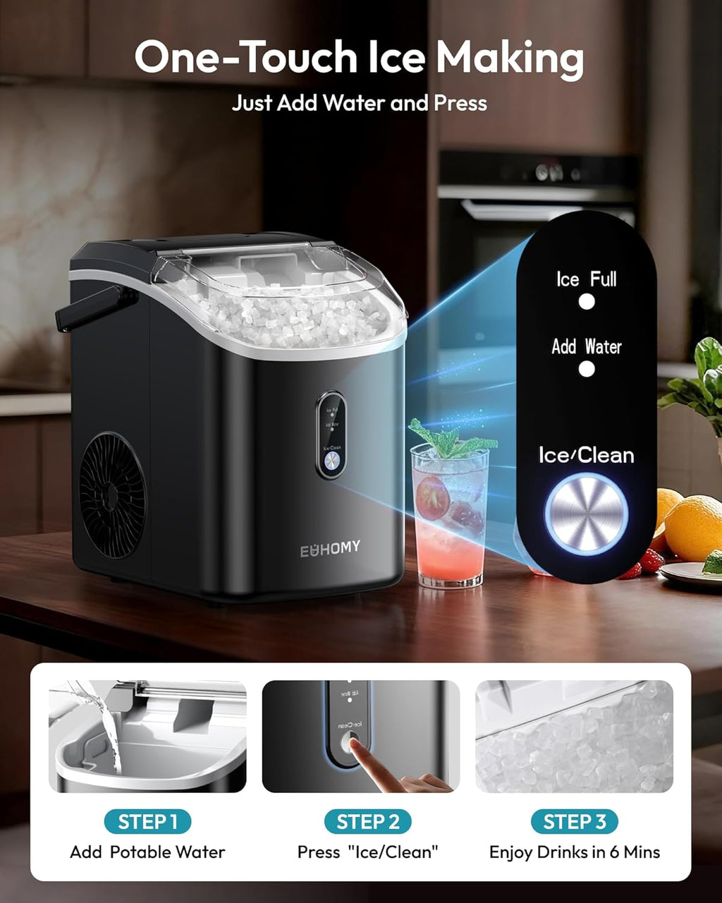 Nugget Ice Maker Countertop with Handle, 38lbs Daily Sonic Ice