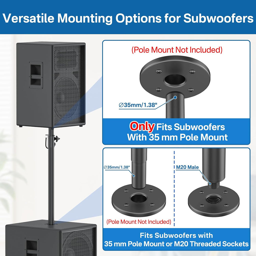 Heavy-Duty Speaker Pole for Subwoofer with Height Adjustable Subwoofer Pole Mount Fits M20 Threaded Mount and 35mm