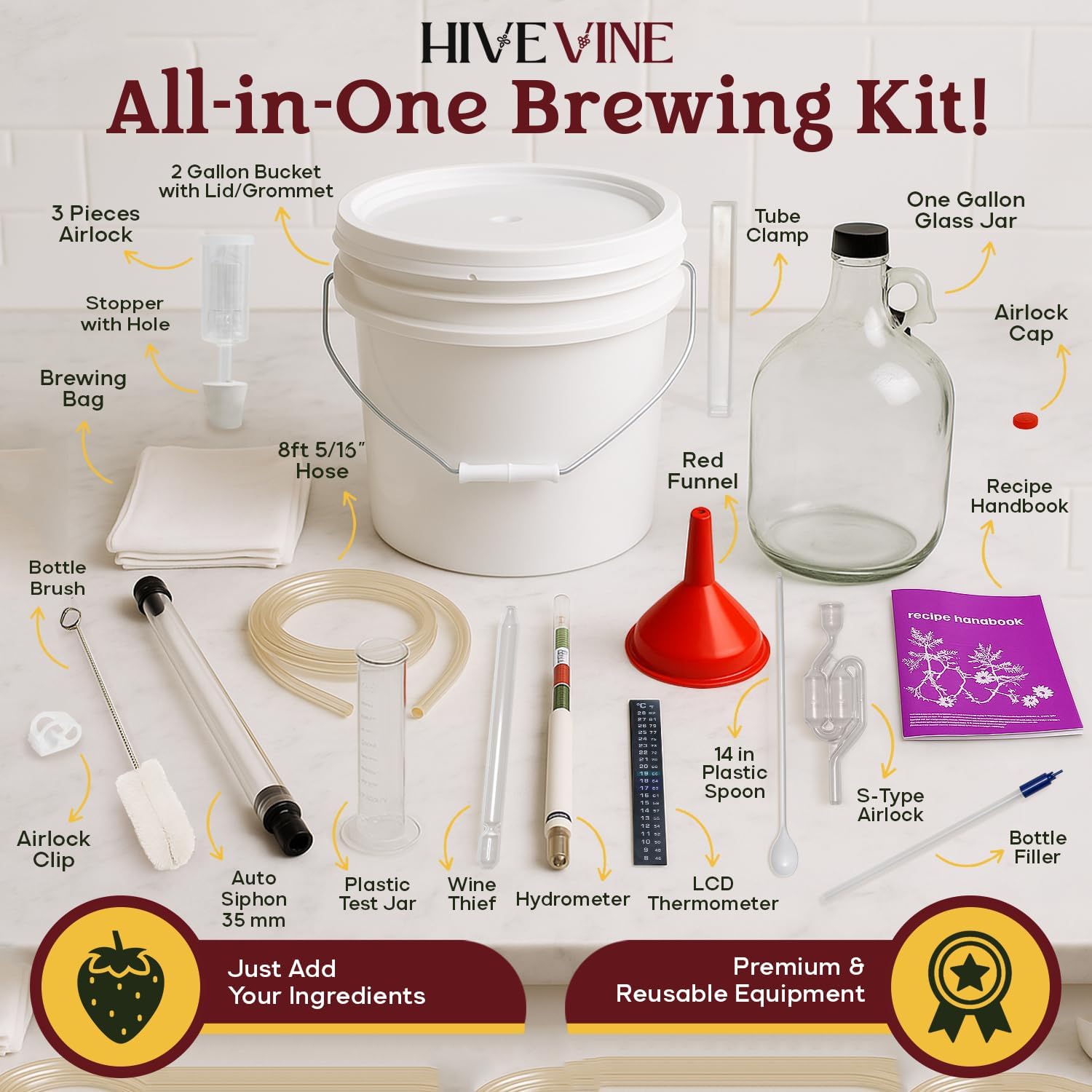 Wine Making Kit & Mead Making Kit | Complete Home Brewing Kit for Beginners & Experts - Includes Glass Carboy