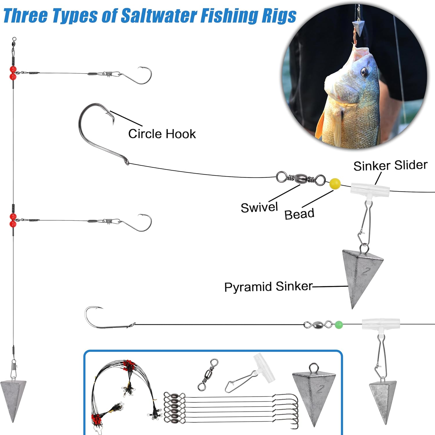 Saltwater Fishing Tackle Kit,131pcs Surf Fishing Gear with Saltwater Fishing Lures Fish Finder Rigs Pyramid Sinkers