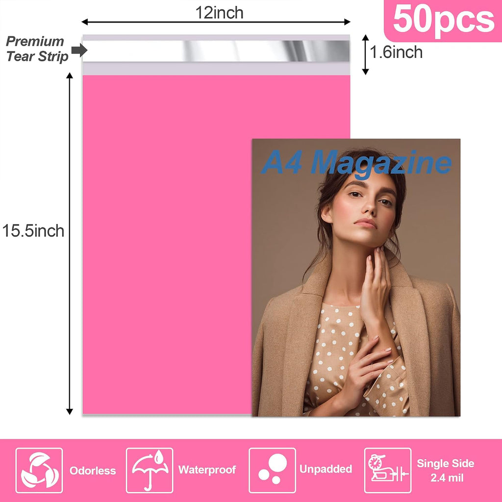Poly Mailers 12x15.5 Inch 50 Pcs, Strong Adhesive Shipping Bags for Clothing, Durable Thick Mailing Envelopes with
