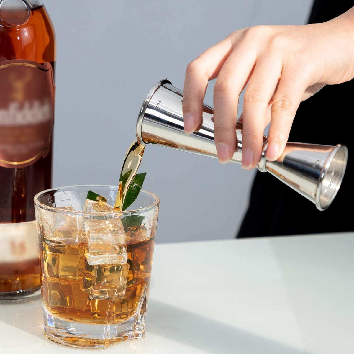 2Pcs Double Cocktail Jigger for Bartending, 2OZ & 1OZ, Rolled Edge