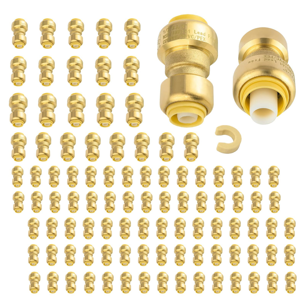 100-Pack Niikappu Push Fit Fittings, 1/2"x3/8" Reducing Coupling(PF156-100)
