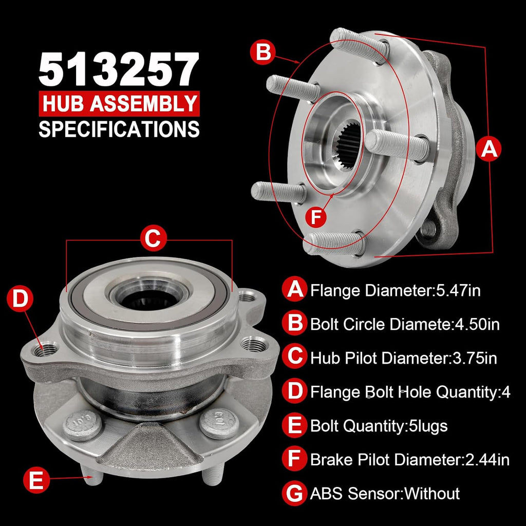 Pair 513257 Front Wheel Bearing Hub Assembly Compatible with Toyota RAV4 2006-2012 Prius V 12-17 Corolla IM 2017 2018, for Lexus HS250H 2010-2012, for Scion TC XB 2008-2015, 5 Lugs w/Encoder ABS
