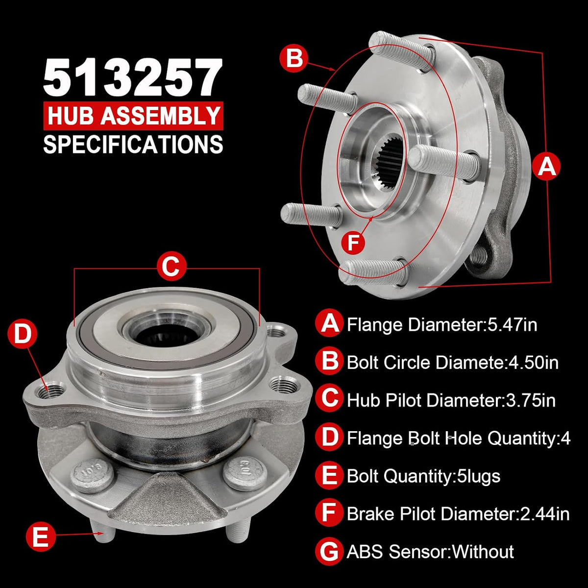 Pair 513257 Front Wheel Bearing Hub Assembly Compatible with Toyota RAV4 2006-2012 Prius V 12-17 Corolla IM 2017 2018, for Lexus HS250H 2010-2012, for Scion TC XB 2008-2015, 5 Lugs w/Encoder ABS
